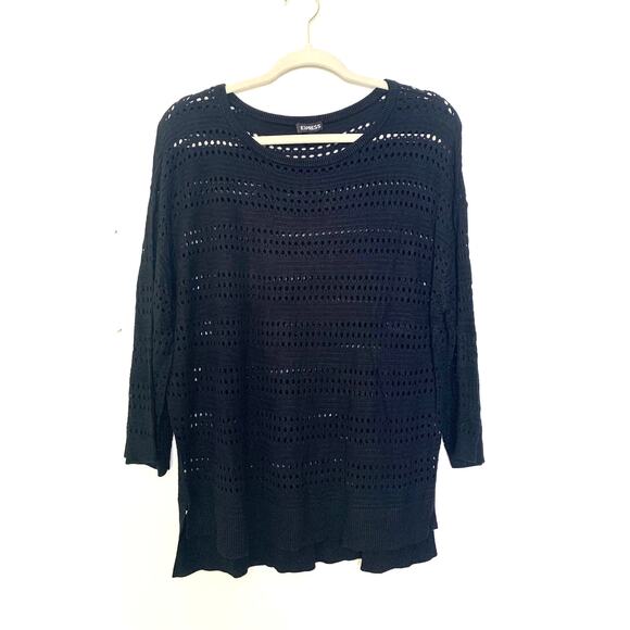 Express Black Open Knit Sweater Tunic Size Small Crochet Sheer Whimsigoth Casual - Picture 1 of 12
